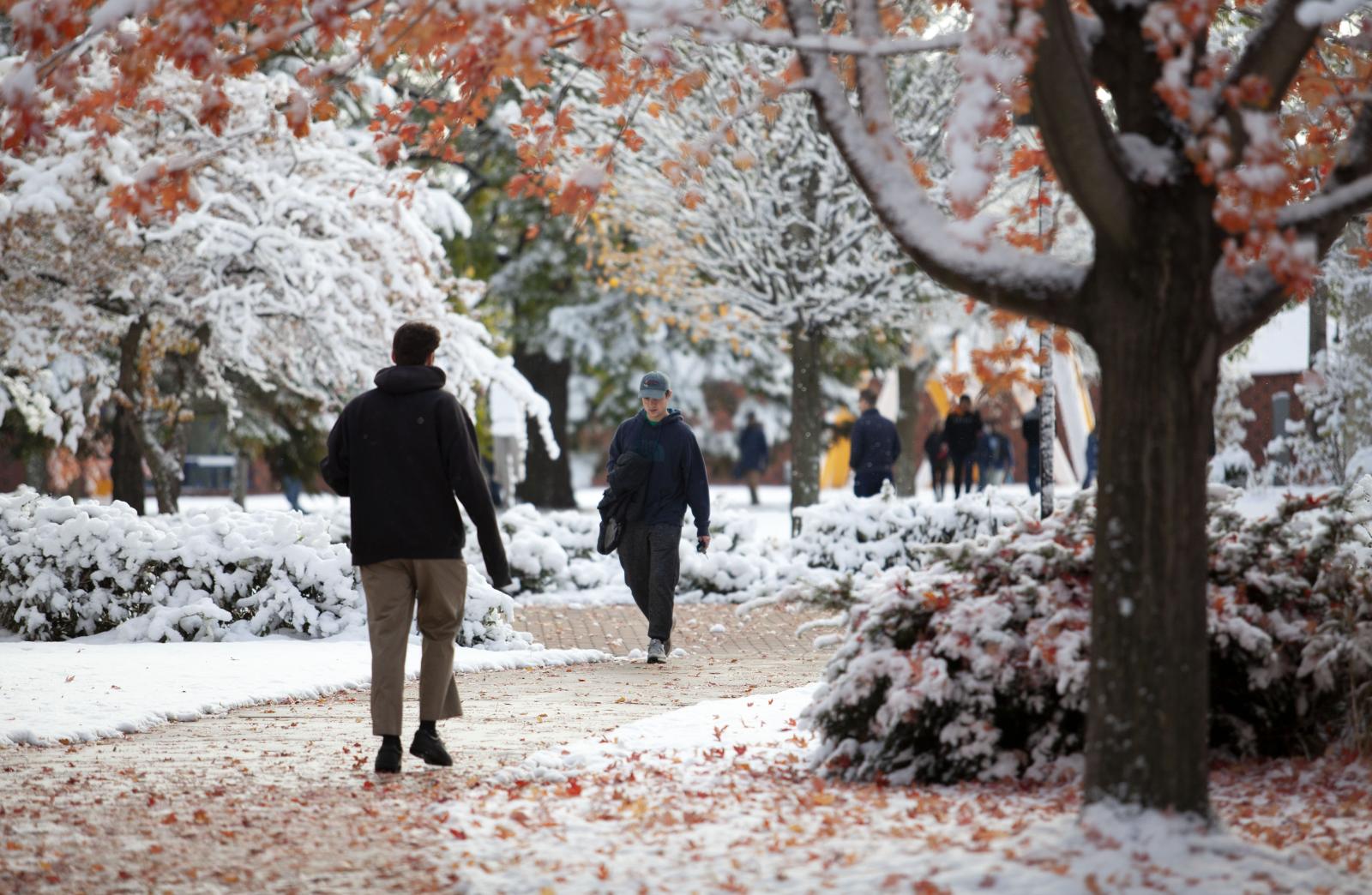 Students walking on campus at Lawrence University.