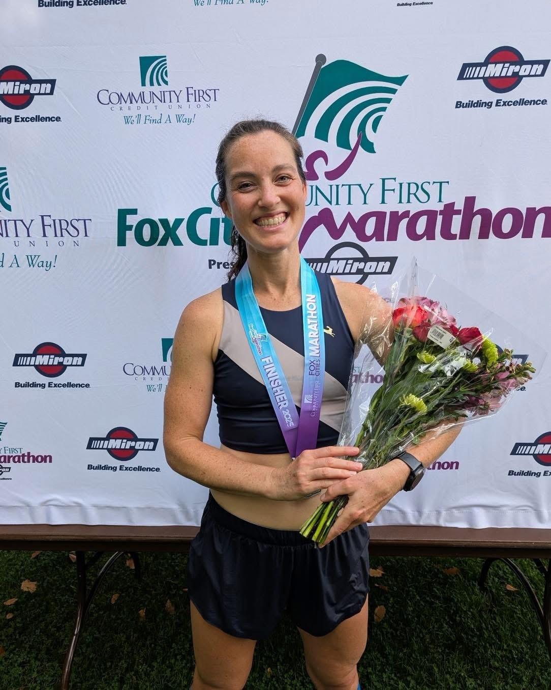 Relena Ribbons, winner of the 2025 Community First, Fox Cities, women's full marathon. 