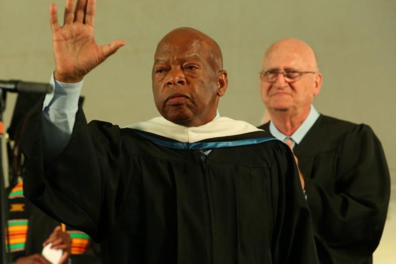 Rep. John Lewis greets graduates and their families as the 2015 Commencement speaker at Lawrence University.