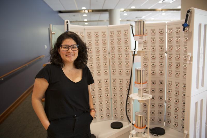 Valeria Nunez ’22 helped bring the Flex Farm hydroponic growing system to Lawrence’s Andrew Commons