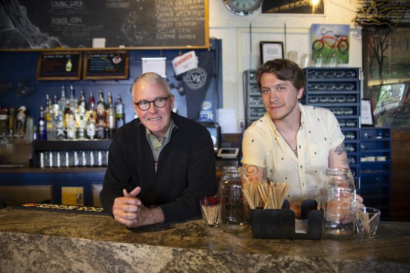 Past meets present: Mark Catron ’69, a student bartender at the Viking Room