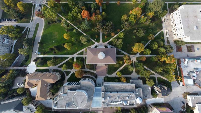 Campus aerial during fall