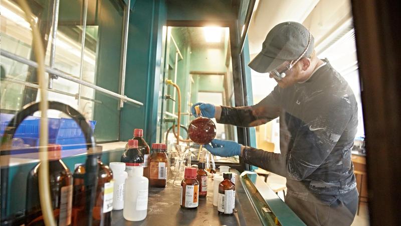 Student working a chemistry lab