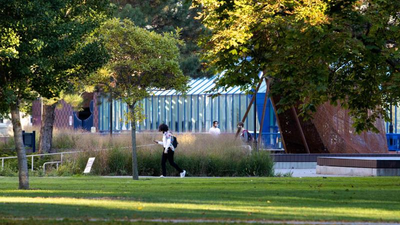 Student walking on campus