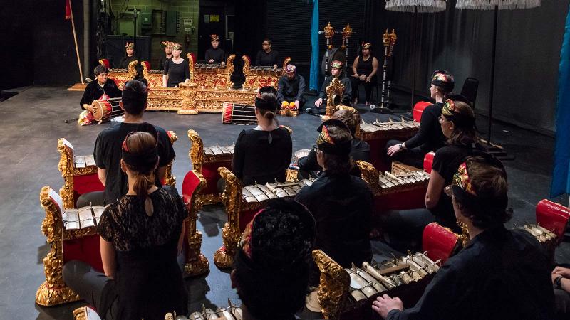 Gamelan rehearsal on stage