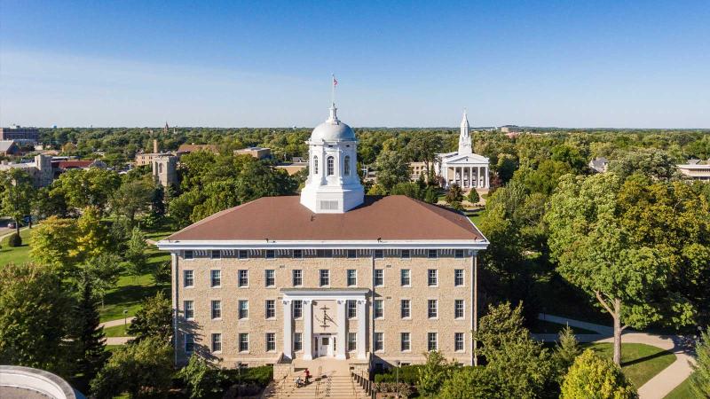 Aerial photo of Main Hall and Memorial Chapel