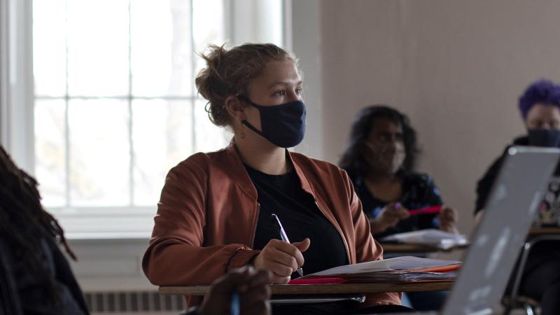 Student listens in class