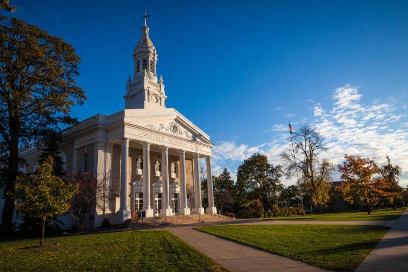 Memorial Chapel as the day approaches sunset.