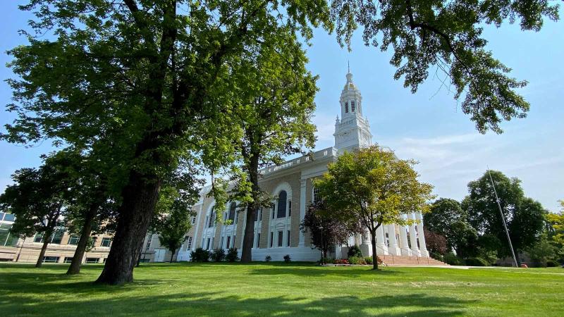 Memorial Chapel exterior during a sunny, summer day