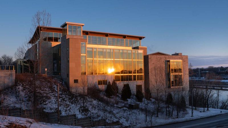 Warch Campus Center at sunset
