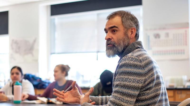 Professor Knudsen leading a classroom discussion