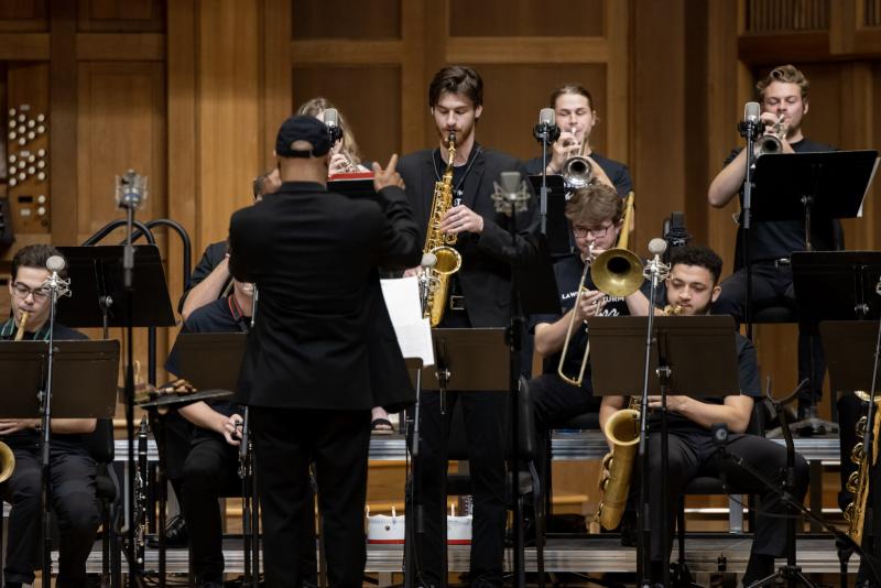 The Jazz Band follows the direction of Jose Encarnacion during a Jazz Celebration Weekend performance.