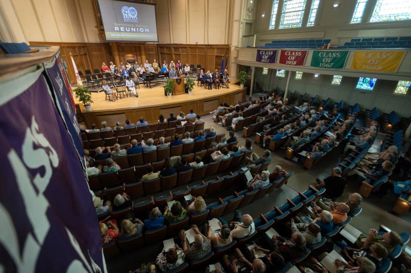Memorial Chapel is full as Matt Murphy speaks during Reunion Convocation.