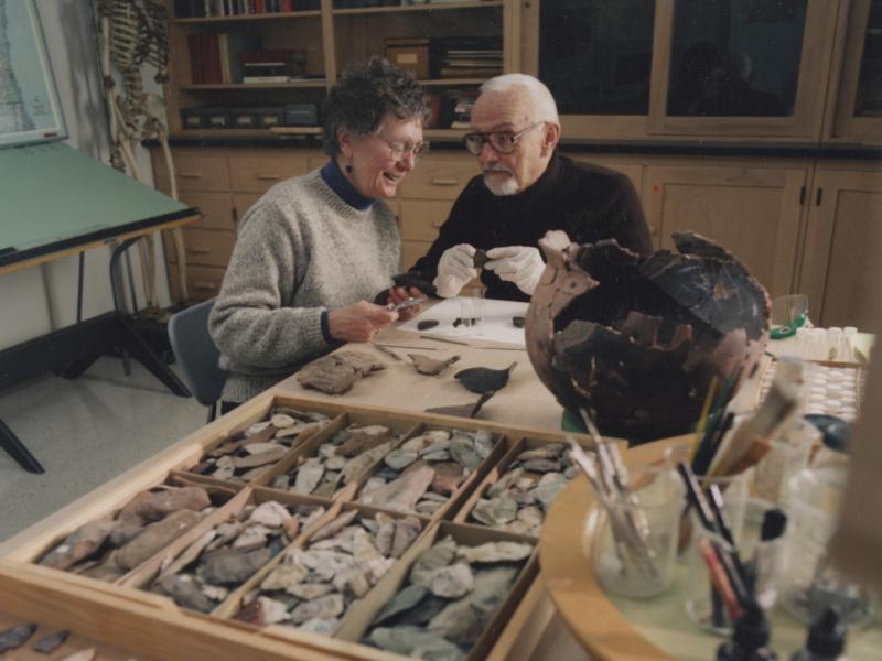 Ronald Mason works on research with his wife, Carol, in 1999.