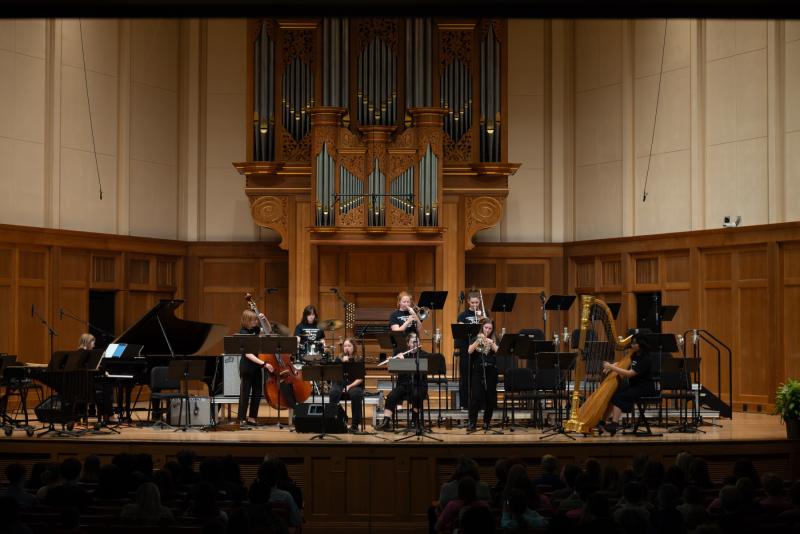 Students in the Jazz and Gender Equity Initiative (JGEI) perform at Memorial Chapel during Fred Sturm Jazz Celebration Weekend. 