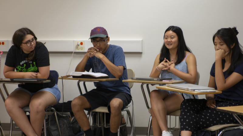 Students participate in a classroom discussion during last year's College Horizons program at Lawrence.