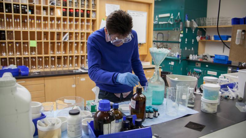 student in Science Hall lab