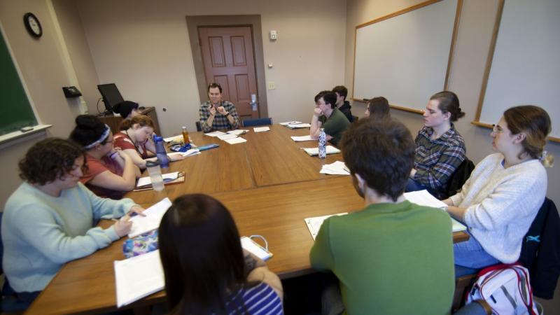 David McGlynn, professor of English, teaches an Advanced Creative Writing: Fiction class during Winter Term. (Photos by Danny Damiani)