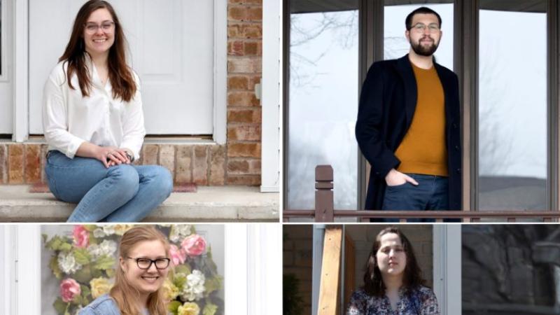 Lawrence photographer Danny Damiani paid a visit to the Kaukauna front porches of each of the Paulson Scholars: From left top: Bailey Underwood ’20, Isaac Wippich ’21, Molly Ruffing ’22, and Enna Krnecin ’23.