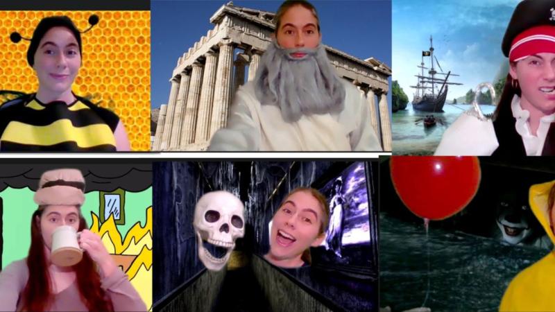 collage of professor Hakes in virtual attires 