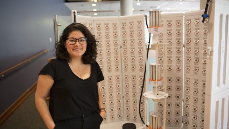Valeria Nunez ’22 helped bring the Flex Farm hydroponic growing system to Lawrence’s Andrew Commons