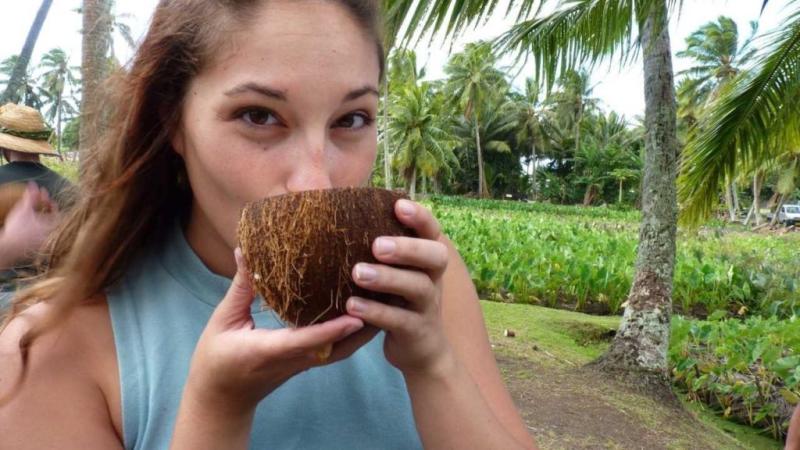 Fallon Sellers ’20 enjoys coconut milk while studying in Auckland, New Zealand