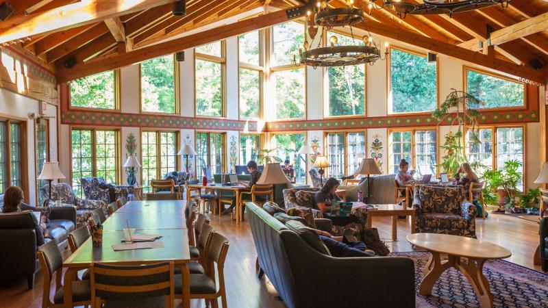 Students studying in main lounge in Bjorklunden