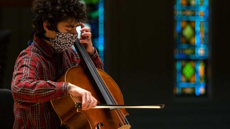 David Yudis, a senior, performs during cello studio.