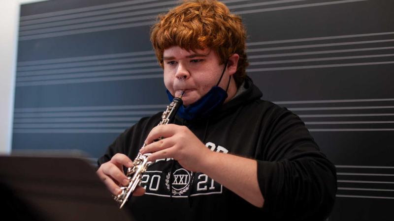 Michael Vandervoort, a first-year, performs in oboe studio.