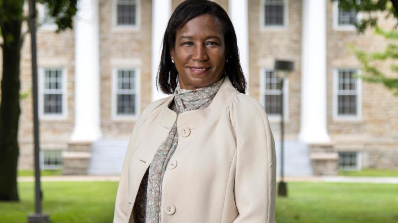 President Laurie Carter on Main Hall Green