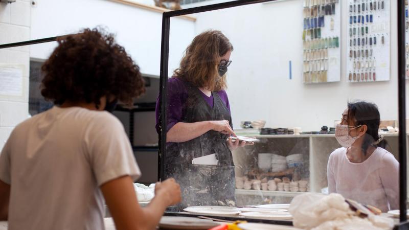 Students working in an art class