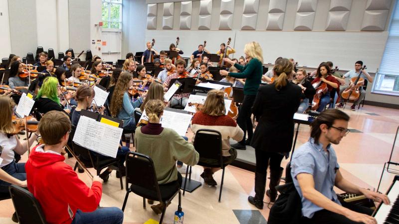 The Lawrence Symphony Orchestra rehearses for Fred Sturm Jazz Celebration Weekend