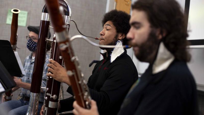 Students during Viking Bassoon Ensemble rehearsals.