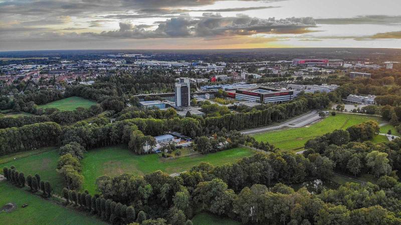 Aerial of University of Twente campus in Enschede, Netherlands