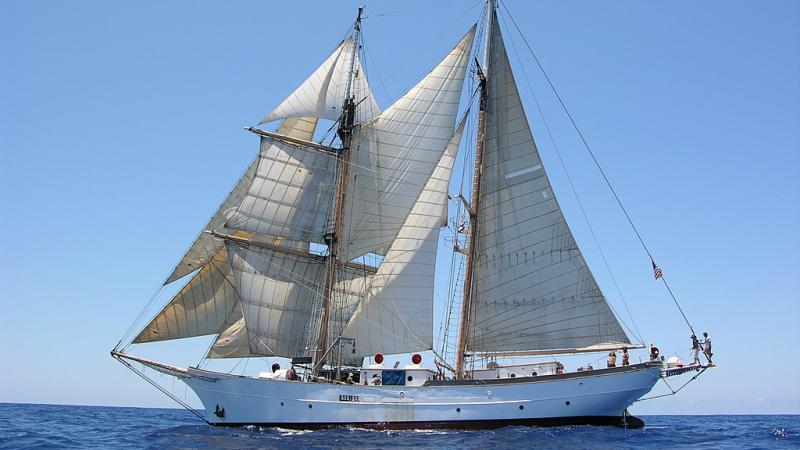 The Corwith Cramer, a ship owned by Sea Education Association, on the ocean