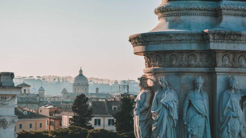 Monument with statues of several Romans in the city of Rome, Italy