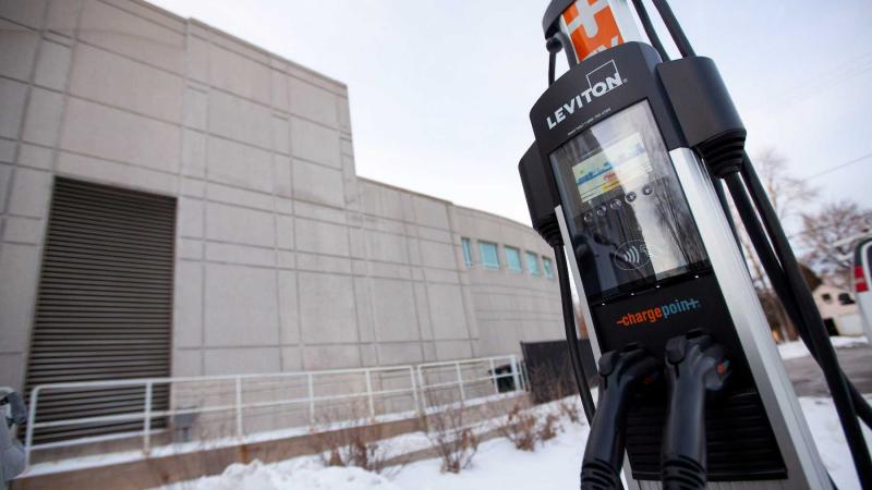 A new EV charging station is in the parking lot east of Memorial Chapel.