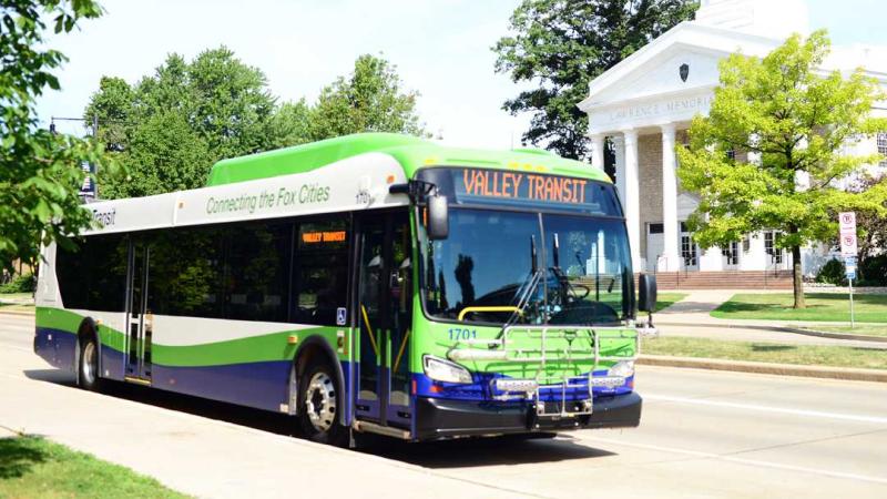 A Valley Transit bus is seen in front of Memorial Chapel.