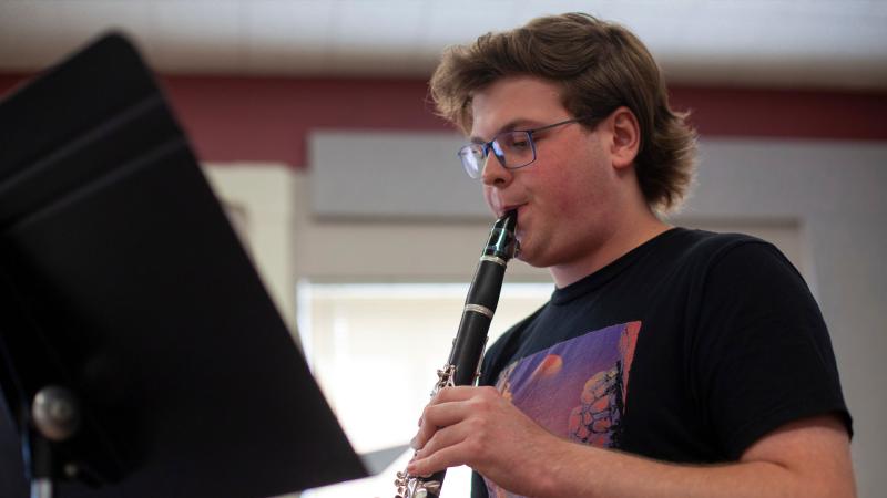 Tucker Hall, a sophomore, performs in clarinet studio.