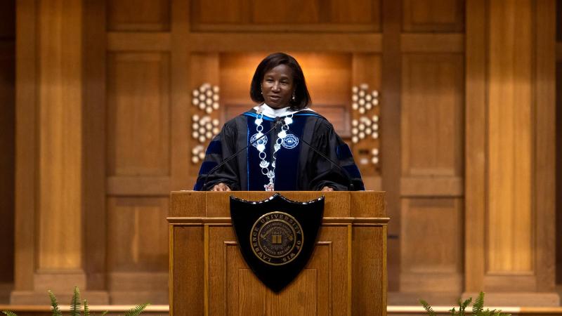 Lawrence University President Laurie Carter gives her first Matriculation Convocation in Memorial Chapel