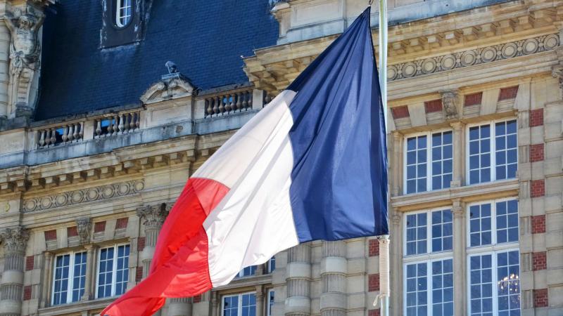 French flag blowing in wind