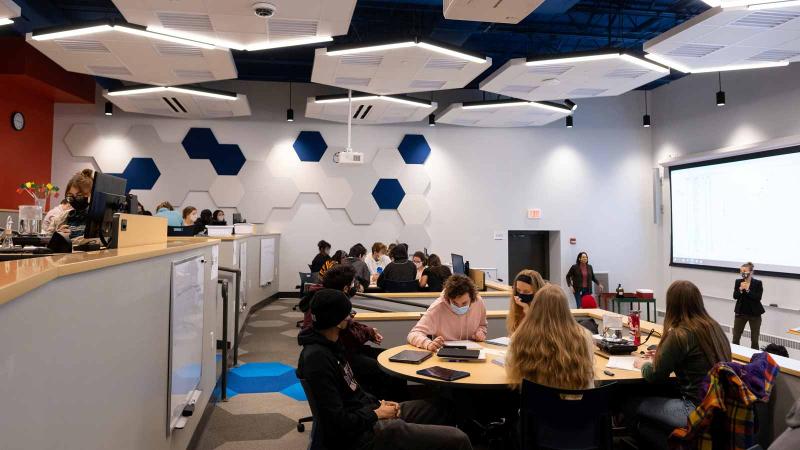 Students working in the science learning commons.