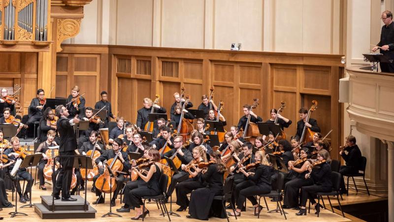 Lawrence University Symphony Orchestra performing in Memorial Chapel.