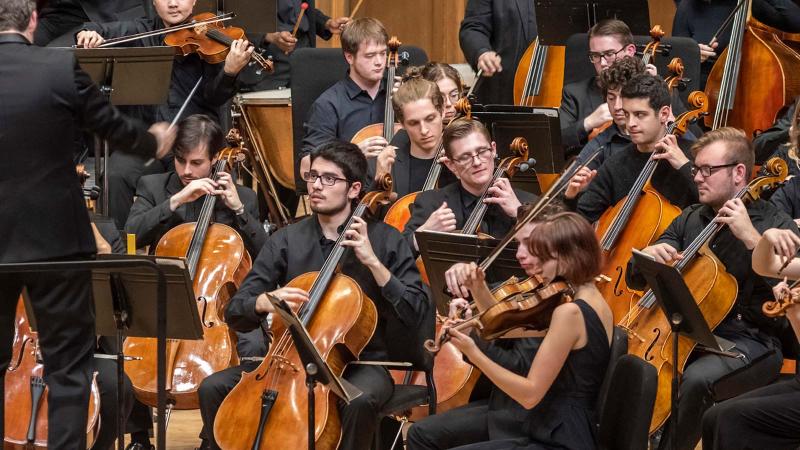 Lawrence Symphony Orchestra performs on stage in Memorial Chapel