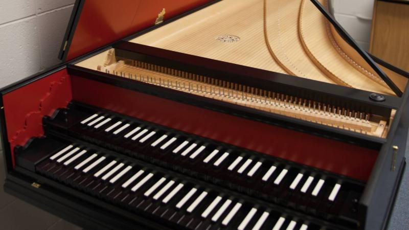 Harpsichord with lid open