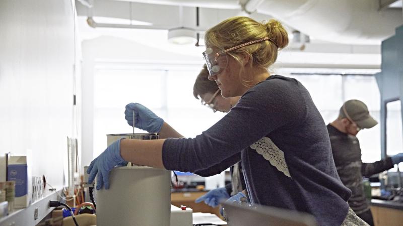 Student working in a chemistry lab