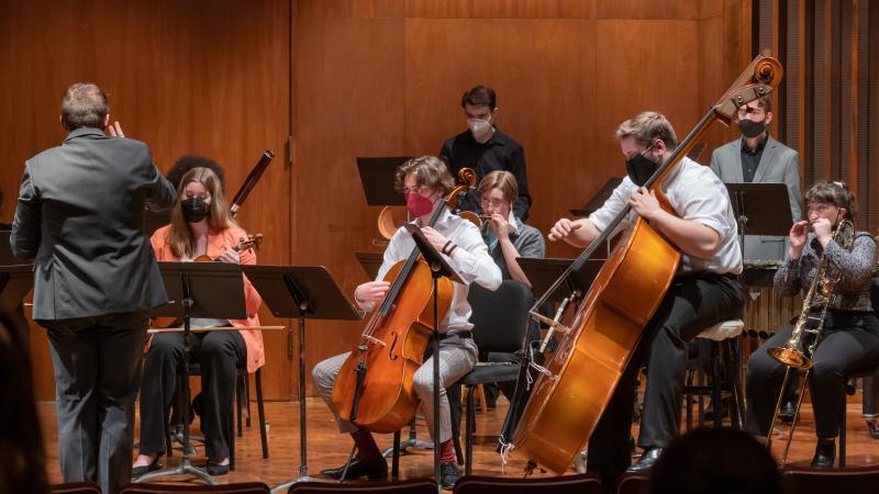 Musicians performing in a new music ensemble