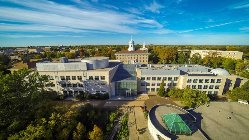 Aerial photo of campus looking north from Briggs Hall.