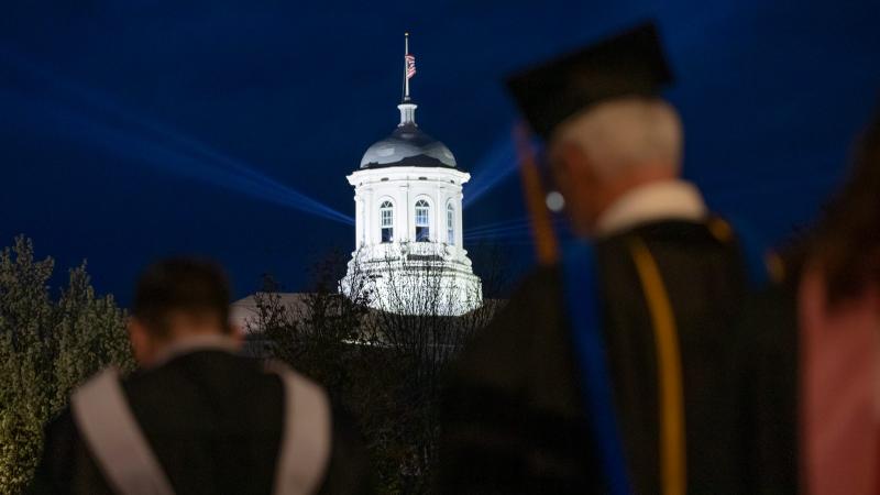 Chapel illuminated after Laurie A Carter inauguration ceremony