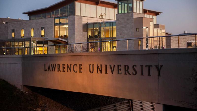 Lawrence University sign seen on Hurvis Crossing above Lawe Street.